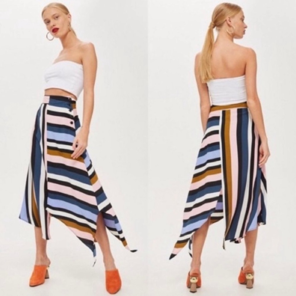 Topshop Multicolor Stripes Asymmetrical Skirt Size 10